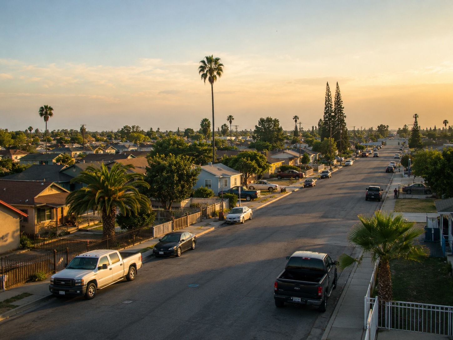 Vista aérea de un vecindario de Bakersfield, California, en el Valle Central