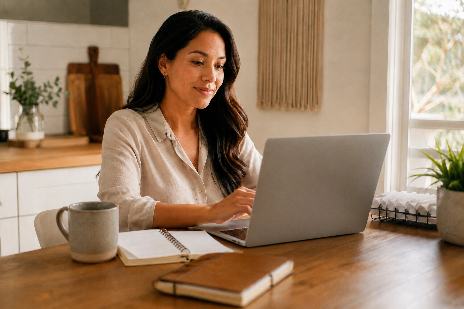 Emprendedor gestionando sus finanzas personales y empresariales con software de presupuesto y planificación de flujo de caja en una laptop