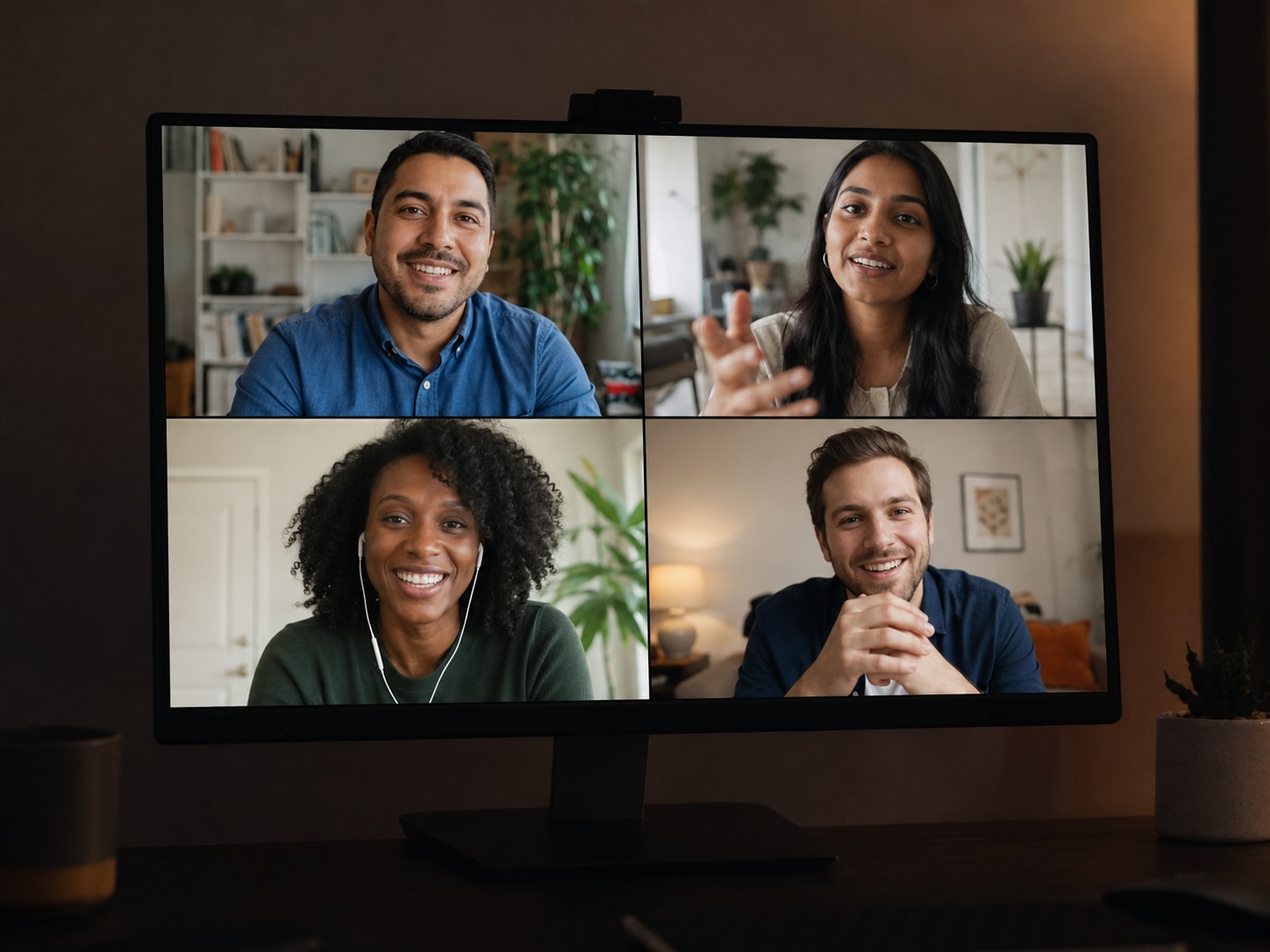Grupo diverso en una videollamada en una sesión de asesoría de comunidad financiera en línea