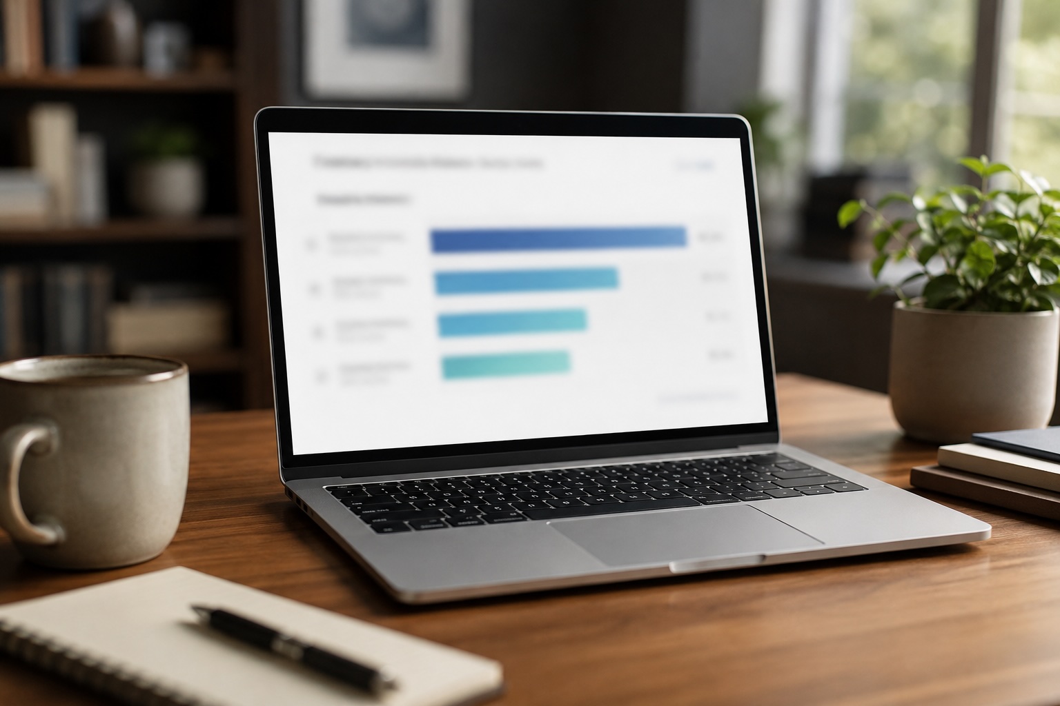 Laptop mostrando gráficas de barras de estrategias de disputa clasificadas — datos de tasa de éxito que guían su plan