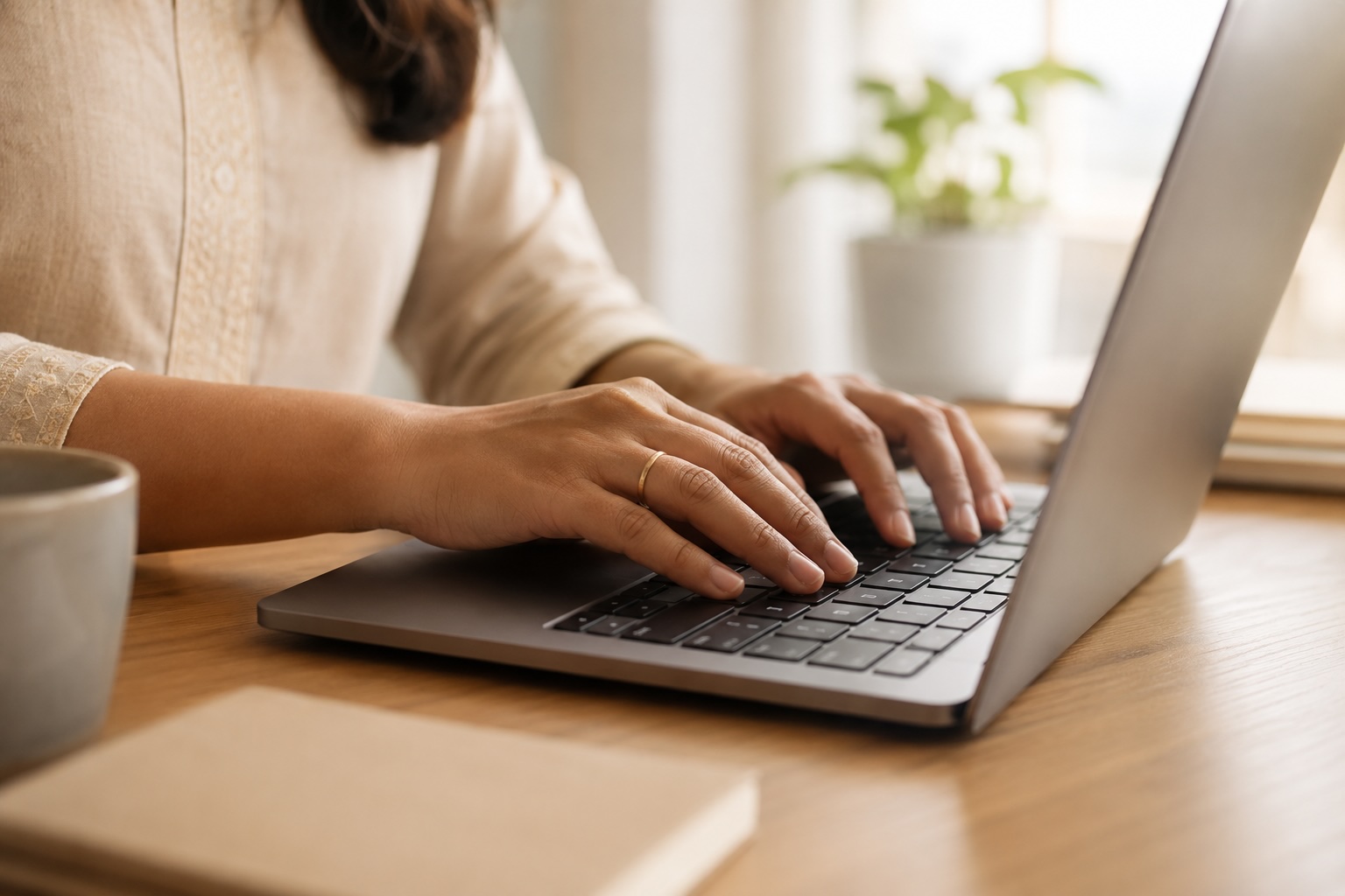 Manos abiertas sobre un teclado — listo para comenzar su camino de reparación de crédito con Creditily