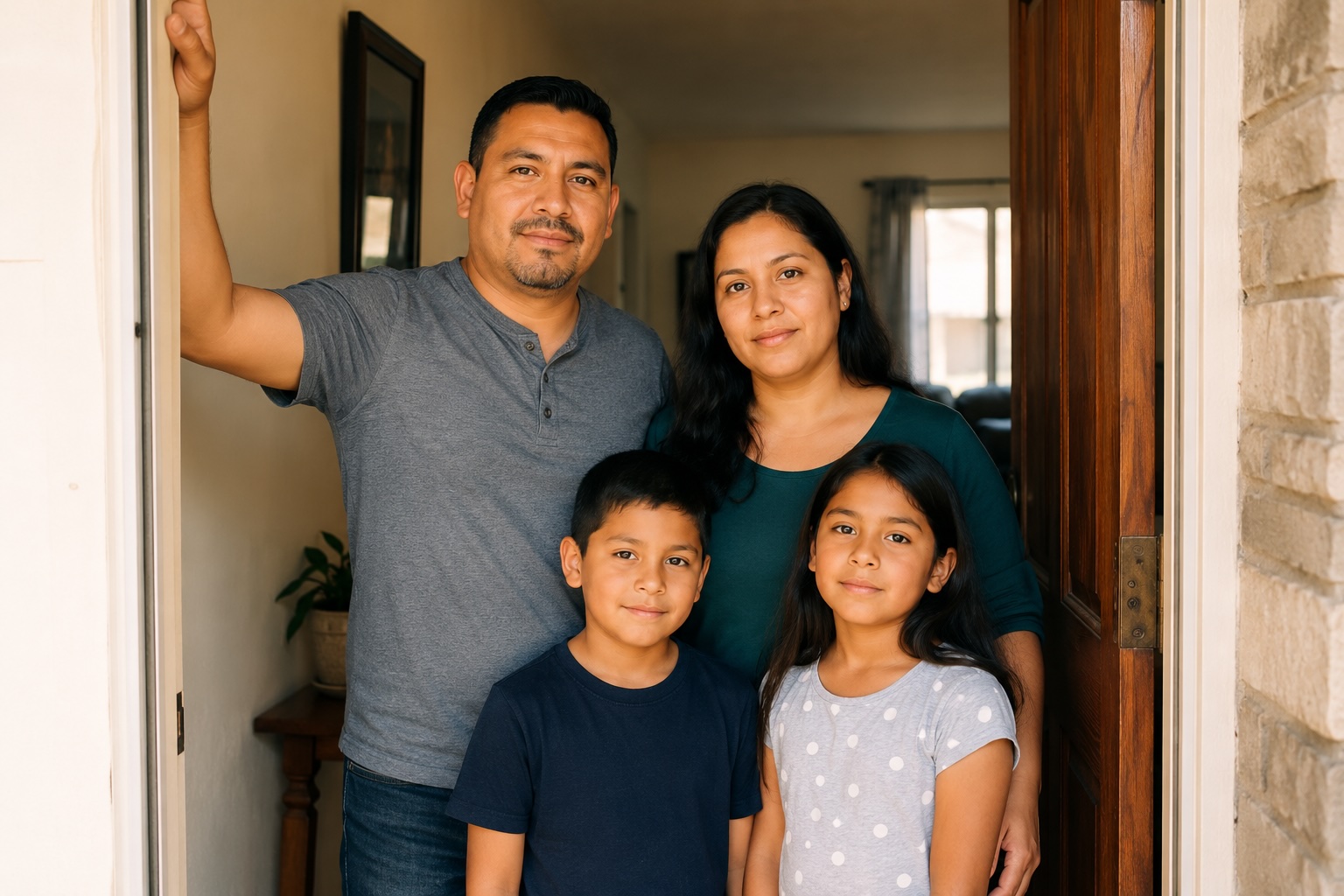 Una familia de Bakersfield en casa, protegida por la cobertura de seguro de vida adecuada